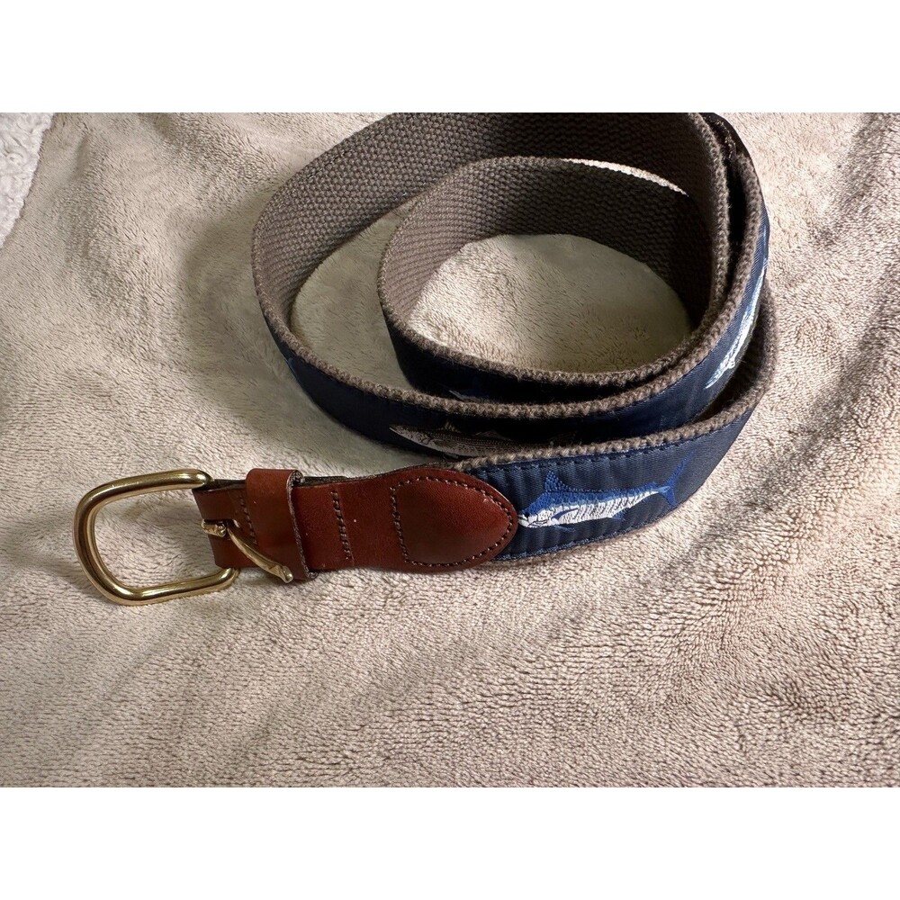 Leather Man Limited USA Canvas Leather Belt Fish Fishing Size 42